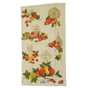 Parisian Prints Tea Towel Fruit Grapes Pears Apples All Pure Linen NOS USA Made